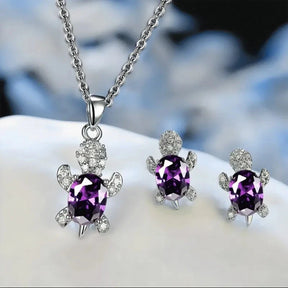 Conjunto de Joias Femininas: Brincos e Colar em Prata 925 Loja da Dryka Roxo 