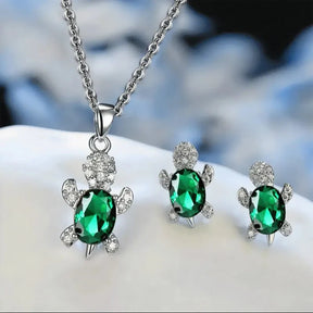 Conjunto de Joias Femininas: Brincos e Colar em Prata 925 Loja da Dryka Verde 