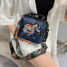 Designer Luxury Handbags Crossbody Bags Elephant Embroidered Bags for Women Leather Handbag Messenger Bag Purses Satchels Loja da Dryka Blue 18X15X10cm 
