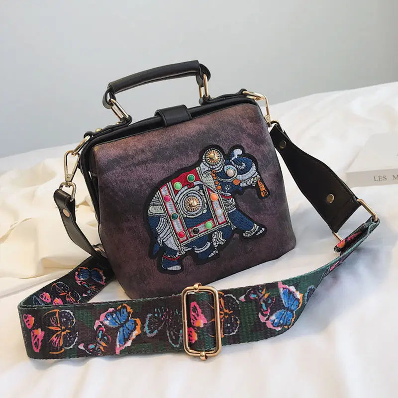 Designer Luxury Handbags Crossbody Bags Elephant Embroidered Bags for Women Leather Handbag Messenger Bag Purses Satchels Loja da Dryka Purple 18X15X10cm 