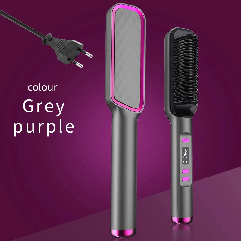 Electric Hot Comb Multifunctional Straight Hair Straightener Comb Negative Ion Anti-Scalding Styling Tool Straightening Brush Loja da Dryka Grey Purple EU 
