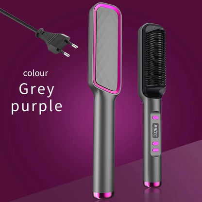 Electric Hot Comb Multifunctional Straight Hair Straightener Comb Negative Ion Anti-Scalding Styling Tool Straightening Brush Loja da Dryka Grey Purple EU 
