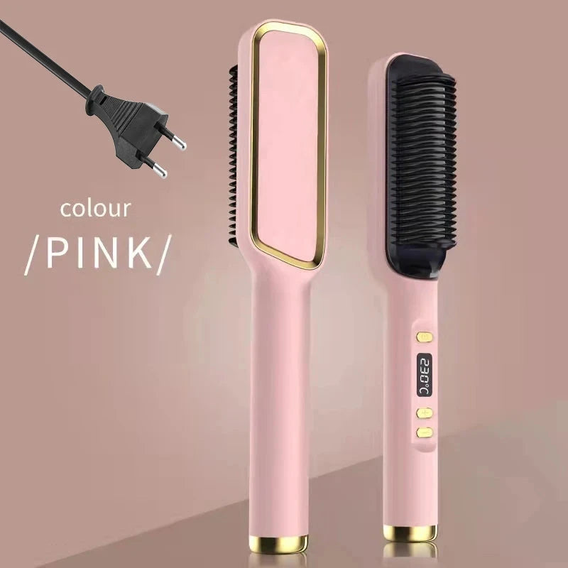 Electric Hot Comb Multifunctional Straight Hair Straightener Comb Negative Ion Anti-Scalding Styling Tool Straightening Brush Loja da Dryka Pink EU 