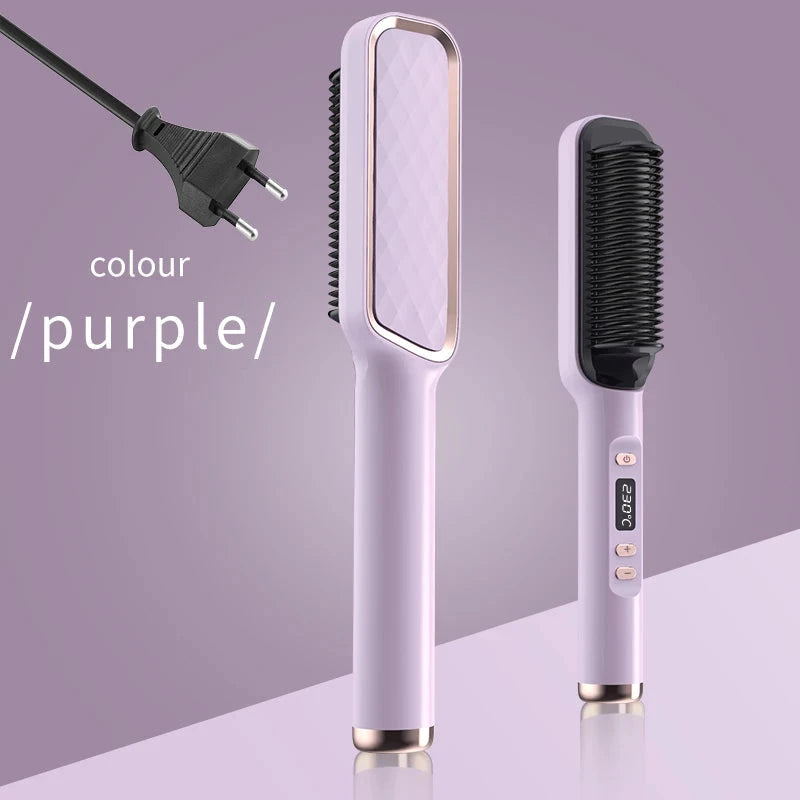 Electric Hot Comb Multifunctional Straight Hair Straightener Comb Negative Ion Anti-Scalding Styling Tool Straightening Brush Loja da Dryka Purple EU 
