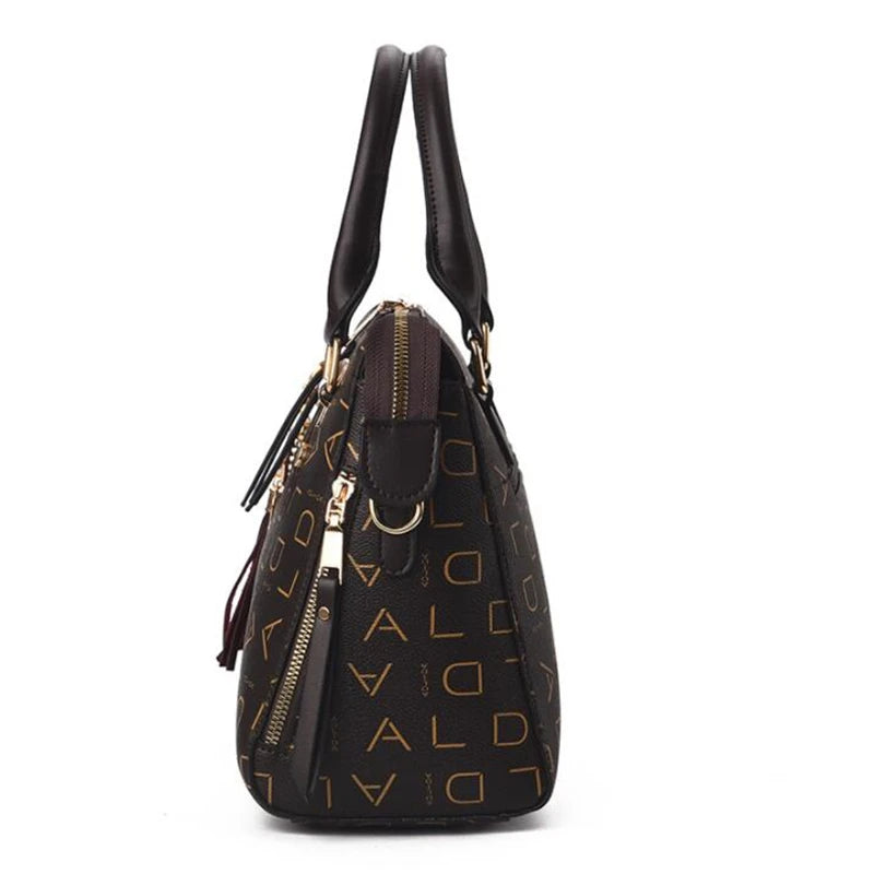 Fashion English Letter Handbag Women PU Leather Tassel Top-handle Bag Luxury Shoulder Bag Large Capacity Lady Tote Design Purse Loja da Dryka 