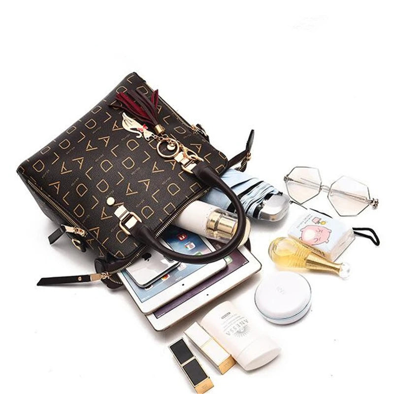 Fashion English Letter Handbag Women PU Leather Tassel Top-handle Bag Luxury Shoulder Bag Large Capacity Lady Tote Design Purse Loja da Dryka 