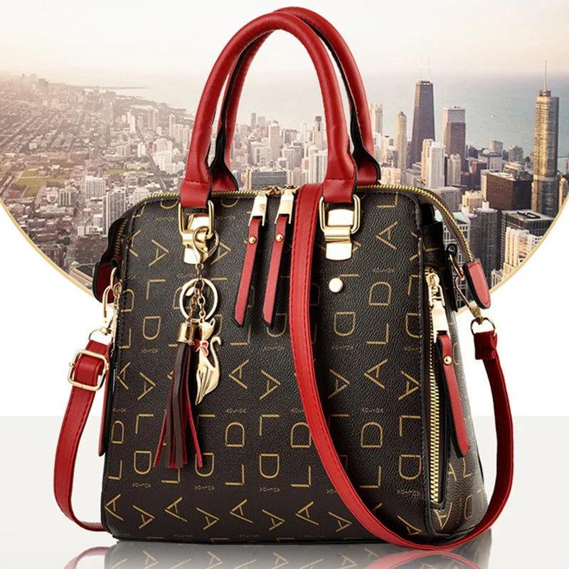 Fashion English Letter Handbag Women PU Leather Tassel Top-handle Bag Luxury Shoulder Bag Large Capacity Lady Tote Design Purse Loja da Dryka 