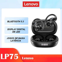 Fone de Ouvido Esportivo Bluetooth - Lenovo LP75 TWS fone de ouvido 001 Loja da Dryka LP75 Preto 
