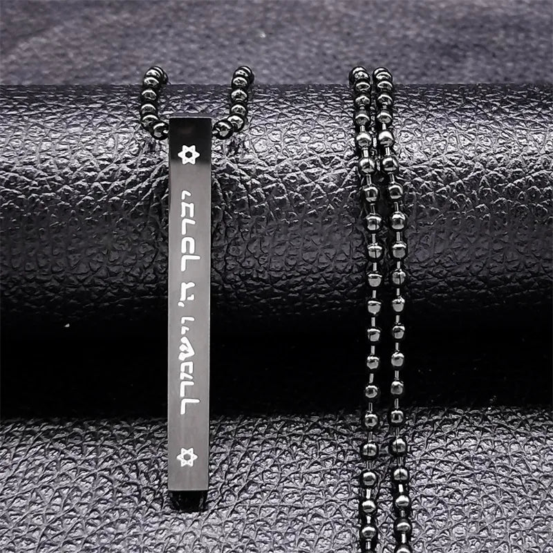 Jewish Hexagram Israel Amulet Necklace for Women Men Stainless Steel Star of David Magen Mezuzah Bead Chain Jewelry NXHA194S02 Loja da Dryka A 60cm BE BK 