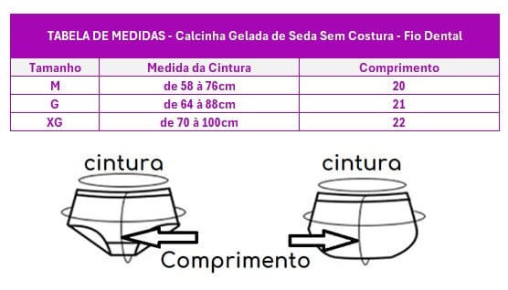 Kit com 3 Calcinhas Geladas de Seda Sem Costura - Fio Dental acessorios - kit 3 calcinhas gelada Loja da Dryka 
