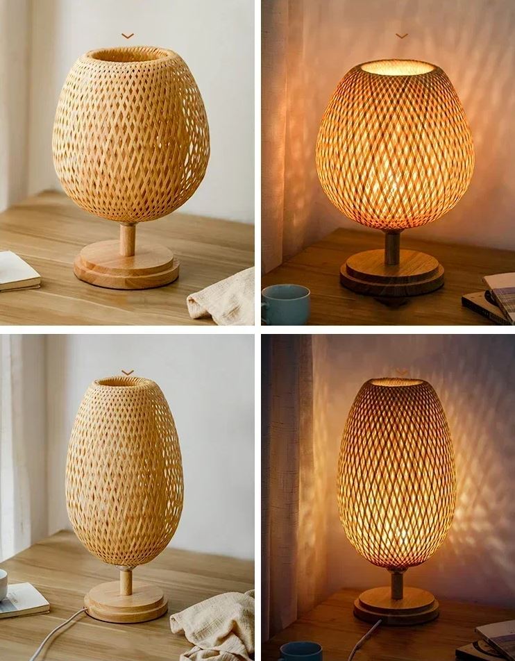 Luminária de Mesa de Rattan - Retrô decoracao 012 Loja da Dryka 