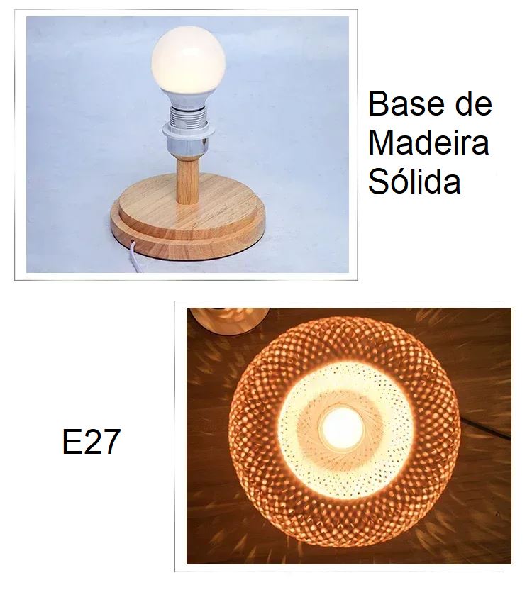 Luminária de Mesa de Rattan - Retrô decoracao 012 Loja da Dryka 