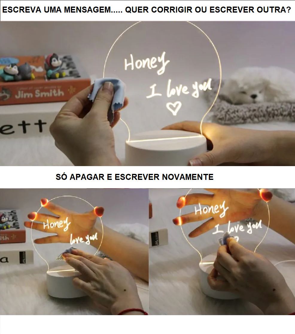 Luminária de textos Criativos 3D Decoração 001 lojadadryka 