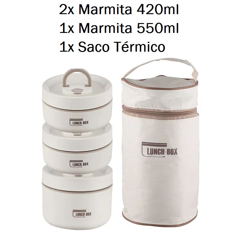 Marmita Térmica Redonda - Multi Layer marmita 003 Loja da Dryka Kit Bege 3pçs 