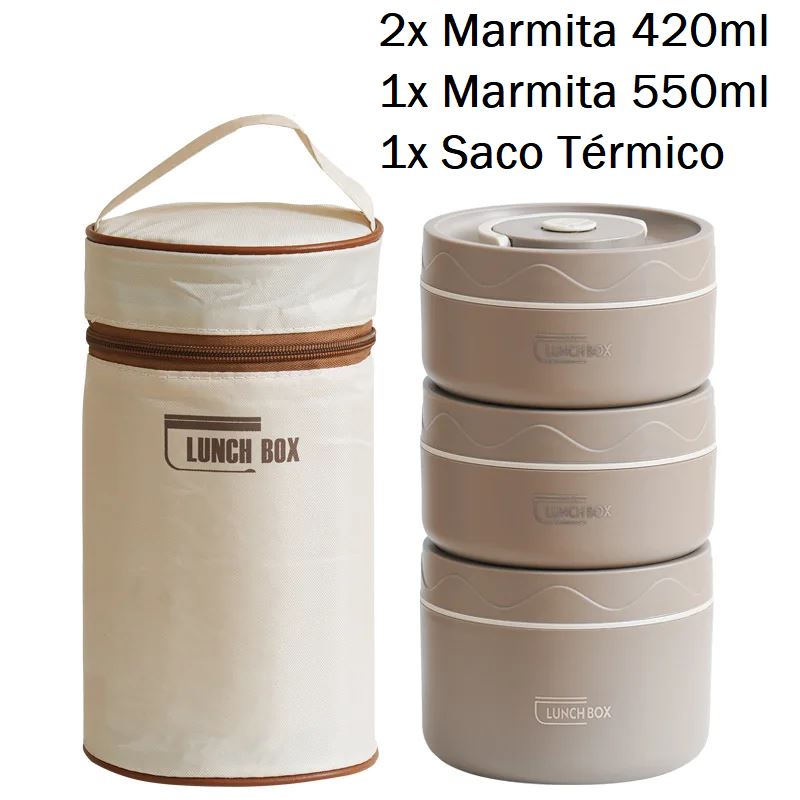 Marmita Térmica Redonda - Multi Layer marmita 003 Loja da Dryka Kit Marrom 3pçs 