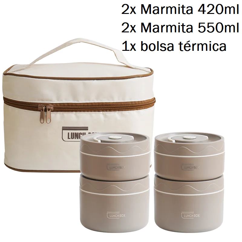 Marmita Térmica Redonda - Multi Layer marmita 003 Loja da Dryka Kit Marrom 4pçs 