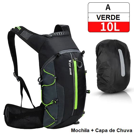 Mochila de Hidratação - Slim Water Mochila 007 Loja da Dryka A - 10L Verde + Capa 