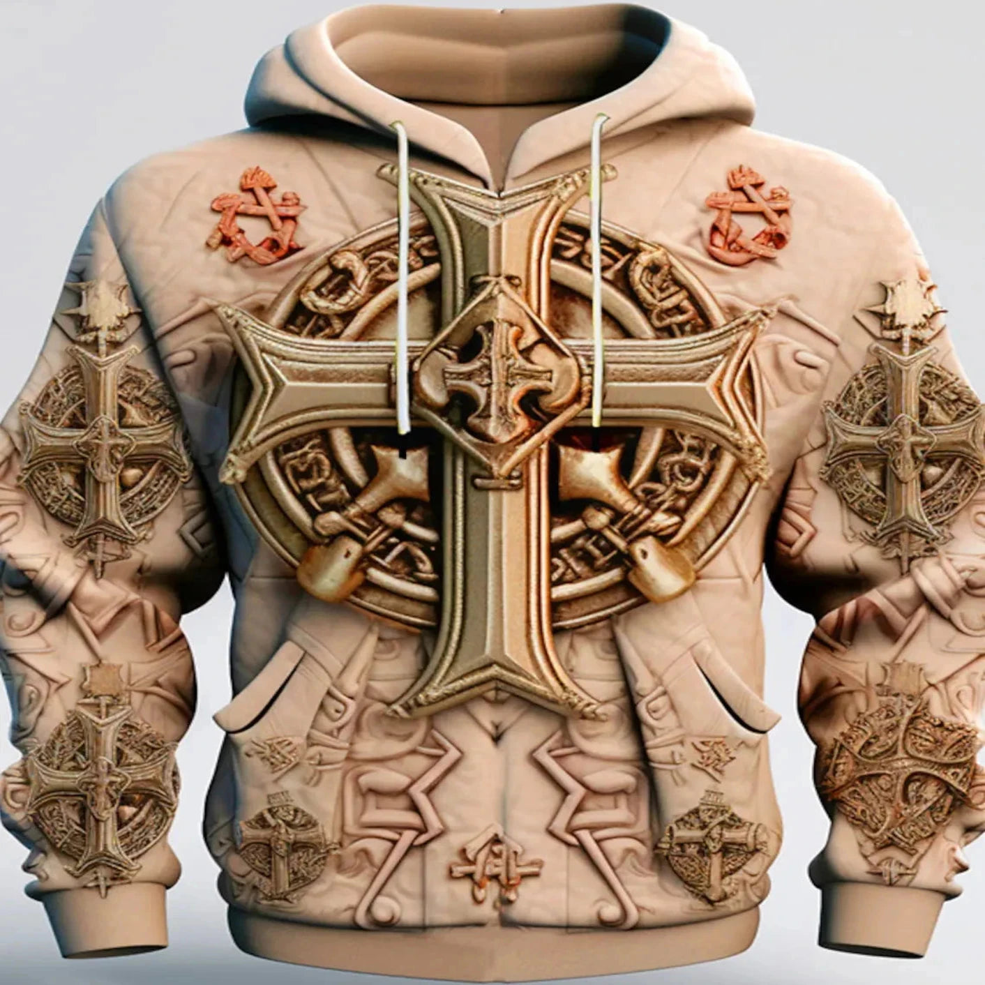 Moleton 3D com Capuz Masculino - Cruz Acessorio masculino 008 - moleton cruz Loja da Dryka Bege P 