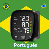 New LED Rechargeable Wrist Blood Pressure Monitor English / Russian / Portuguese / Spanish Voice Broadcast Tonometer BP Monitor Loja da Dryka Portuguese Voice 