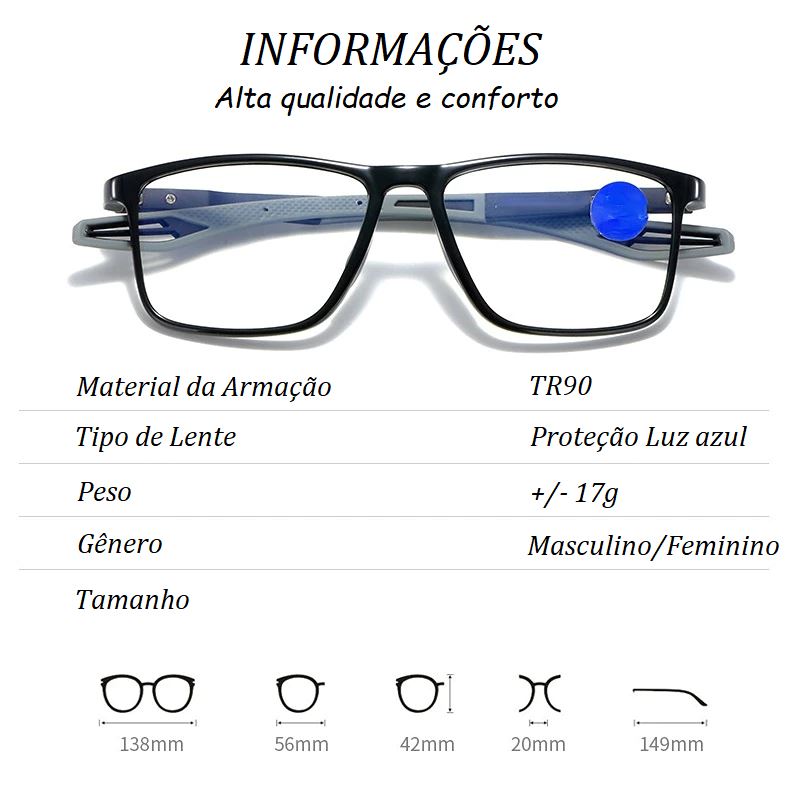 Óculos de Leitura com Proteção Anti Luz Azul - TR90 oculos de grau 004 Loja da Dryka 