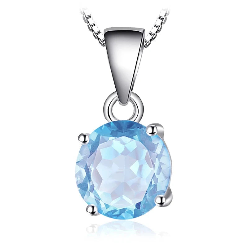 Pingente de Prata 925 com Pedra acessorio feminino 011 Loja da Dryka Topázio Azul Redondo 