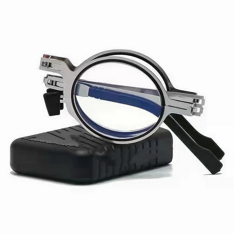 Portable Smart Folding Reading Glasses Blue Light Blocking For Men Metal Round Square Elder Eyeglasses Diopters Presbyopia Gafas Loja da Dryka Round +400 