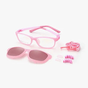 Ralferty 2 In 1 Kids Sunglasses Polarized Clips On Glasses Child 0 Diopter Prescription Optic Myopia Eyewear Frame Glasses Chain Loja da Dryka Pink CHINA As picture