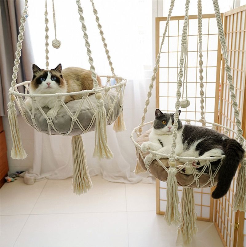 Rede Suspensa para Gatos em Corda de Algodão Artesanal cama suspensa teto gato Loja da Dryka 