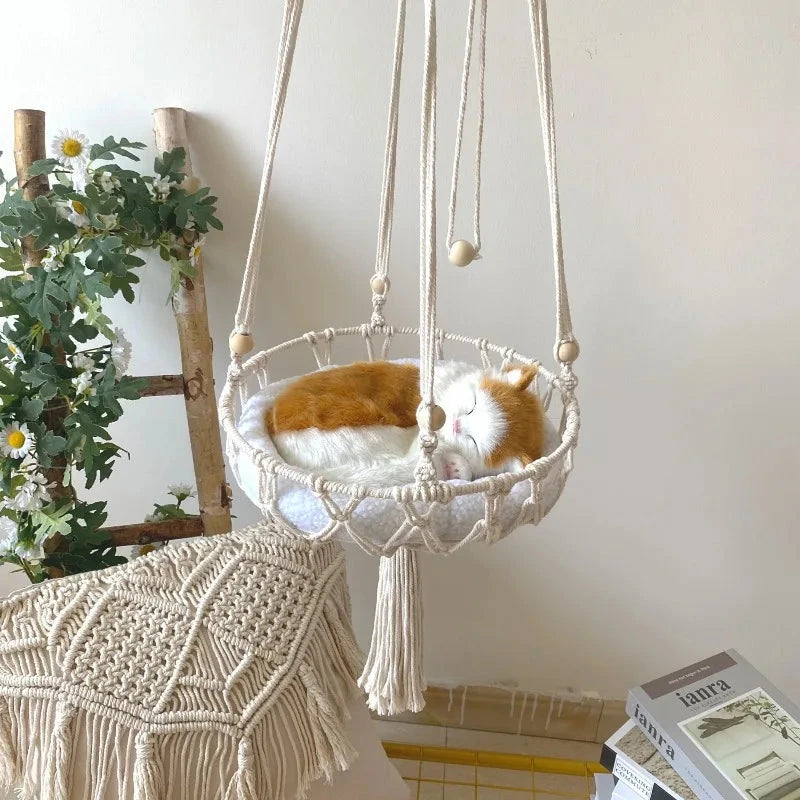Rede Suspensa para Gatos em Corda de Algodão Artesanal cama suspensa teto gato Loja da Dryka 