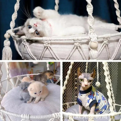 Rede Suspensa para Gatos em Corda de Algodão Artesanal cama suspensa teto gato Loja da Dryka 