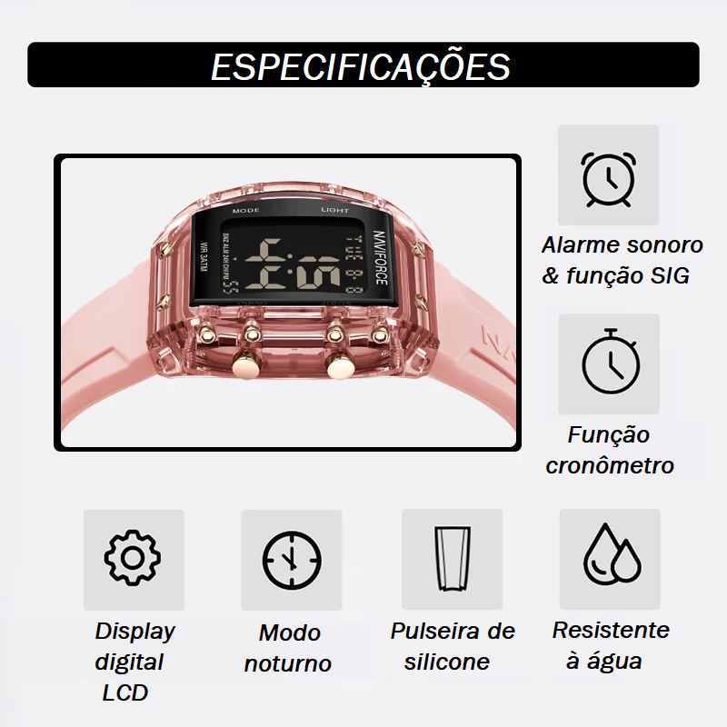 Relógio Feminino Digital Naviforce Relogio feminino 005 Loja da Dryka 