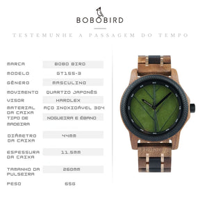 Relógio Masculino de Madeira BOBO BIRD - Leaf Elegance relogio masculino Leaf Elegance Loja da Dryka 