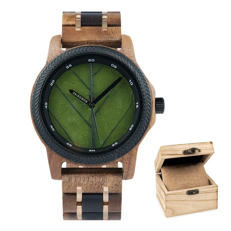 Relógio Masculino de Madeira BOBO BIRD - Leaf Elegance relogio masculino Leaf Elegance Loja da Dryka Verde 