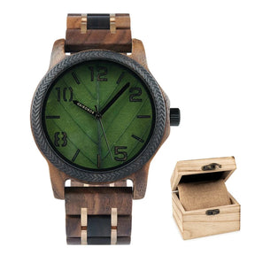 Relógio Masculino de Madeira BOBO BIRD - Leaf Elegance relogio masculino Leaf Elegance Loja da Dryka Verde Números 