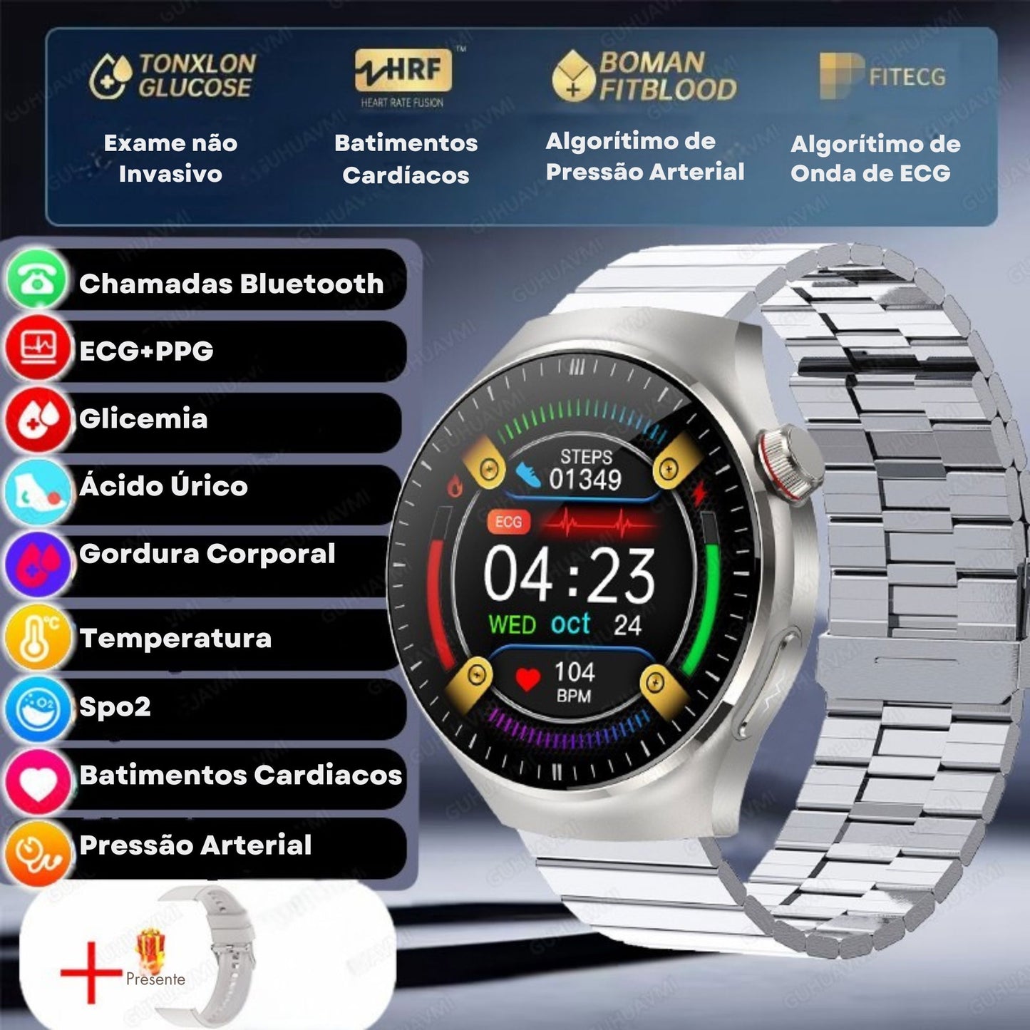 Relógio Smartwatch Feminino - Live Metrics Relógio Smartwatch - Live Metrics Loja da Dryka Aço Prata B 