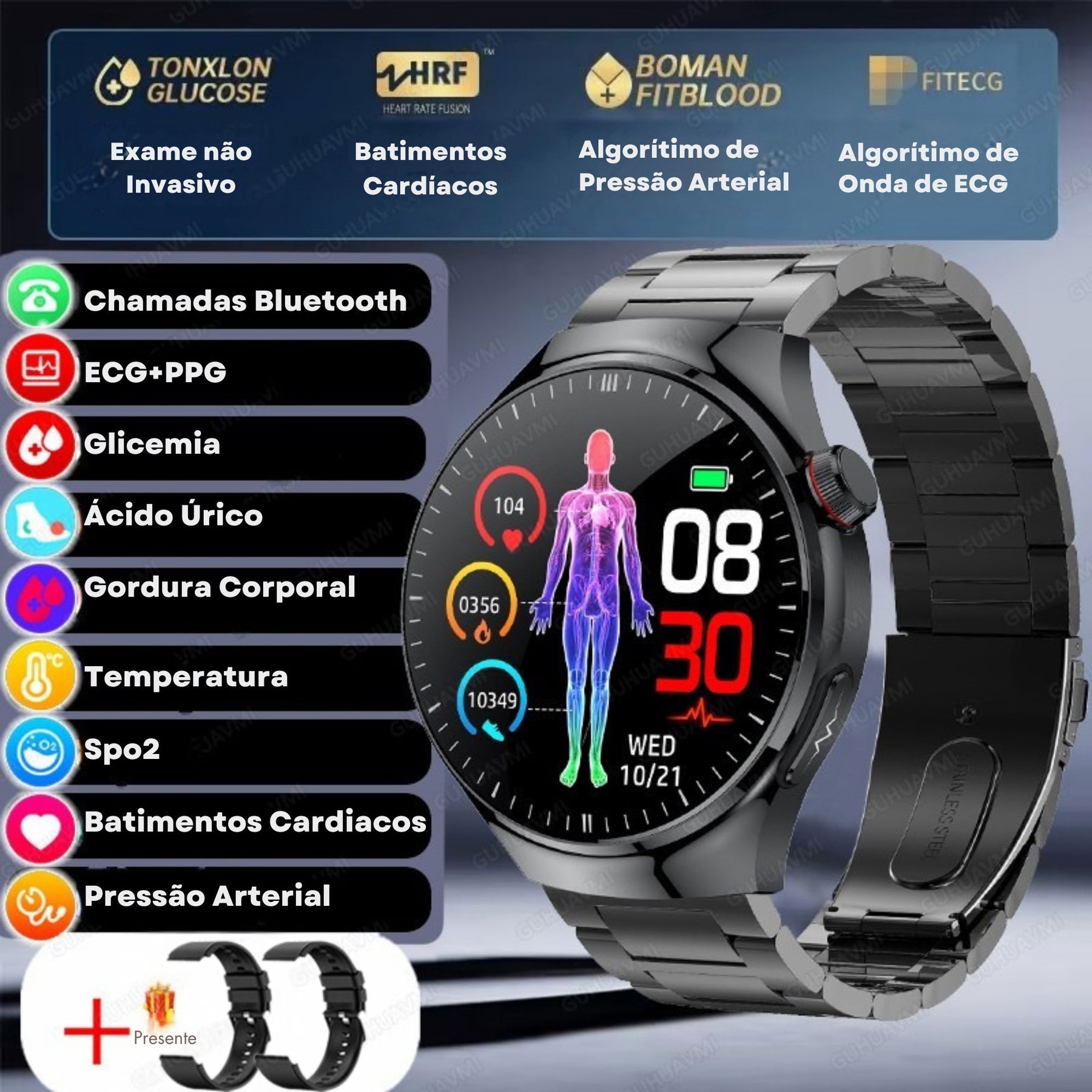 Relógio Smartwatch Feminino - Live Metrics Relógio Smartwatch - Live Metrics Loja da Dryka Aço Preto 2 