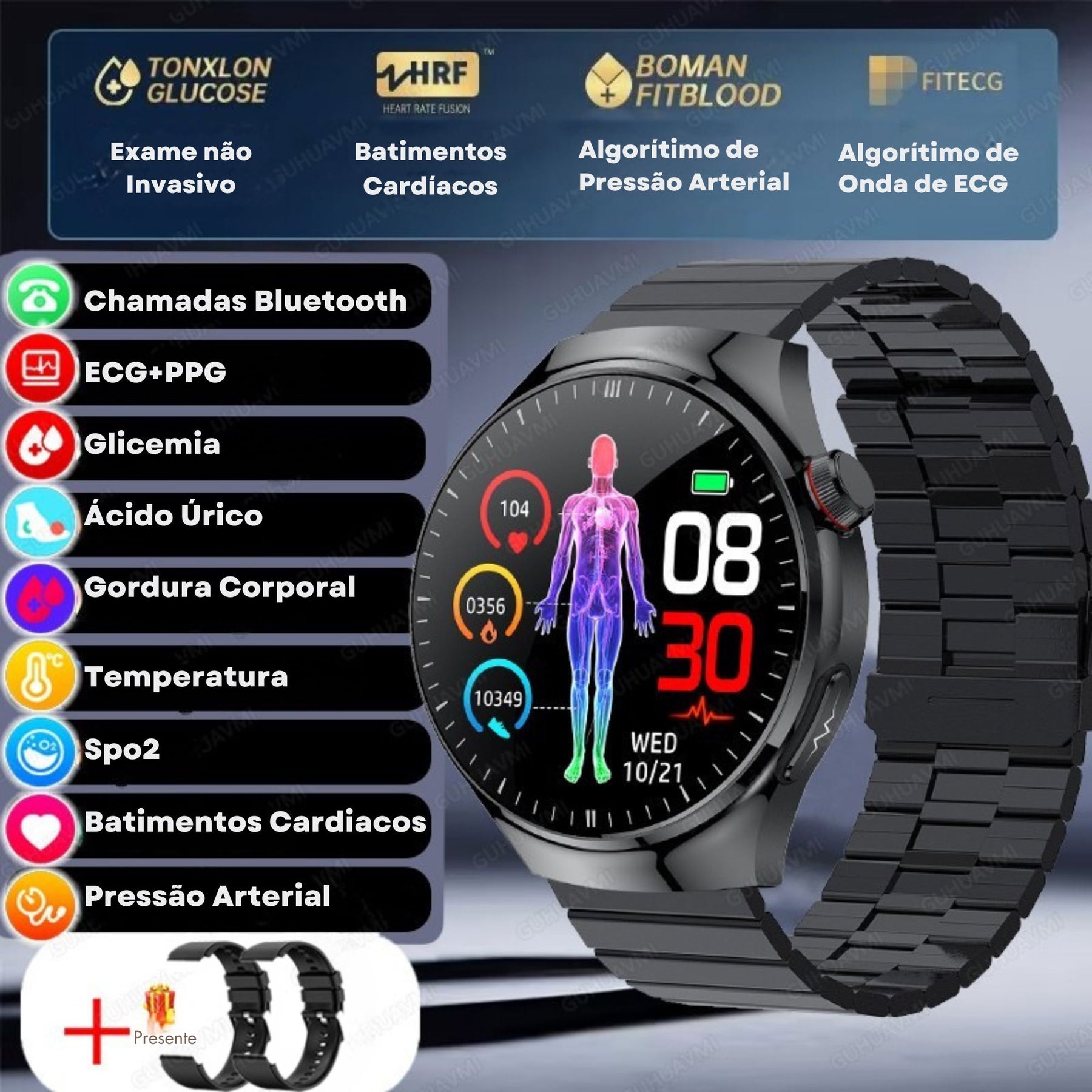 Relógio Smartwatch Feminino - Live Metrics Relógio Smartwatch - Live Metrics Loja da Dryka Aço Preto B2 