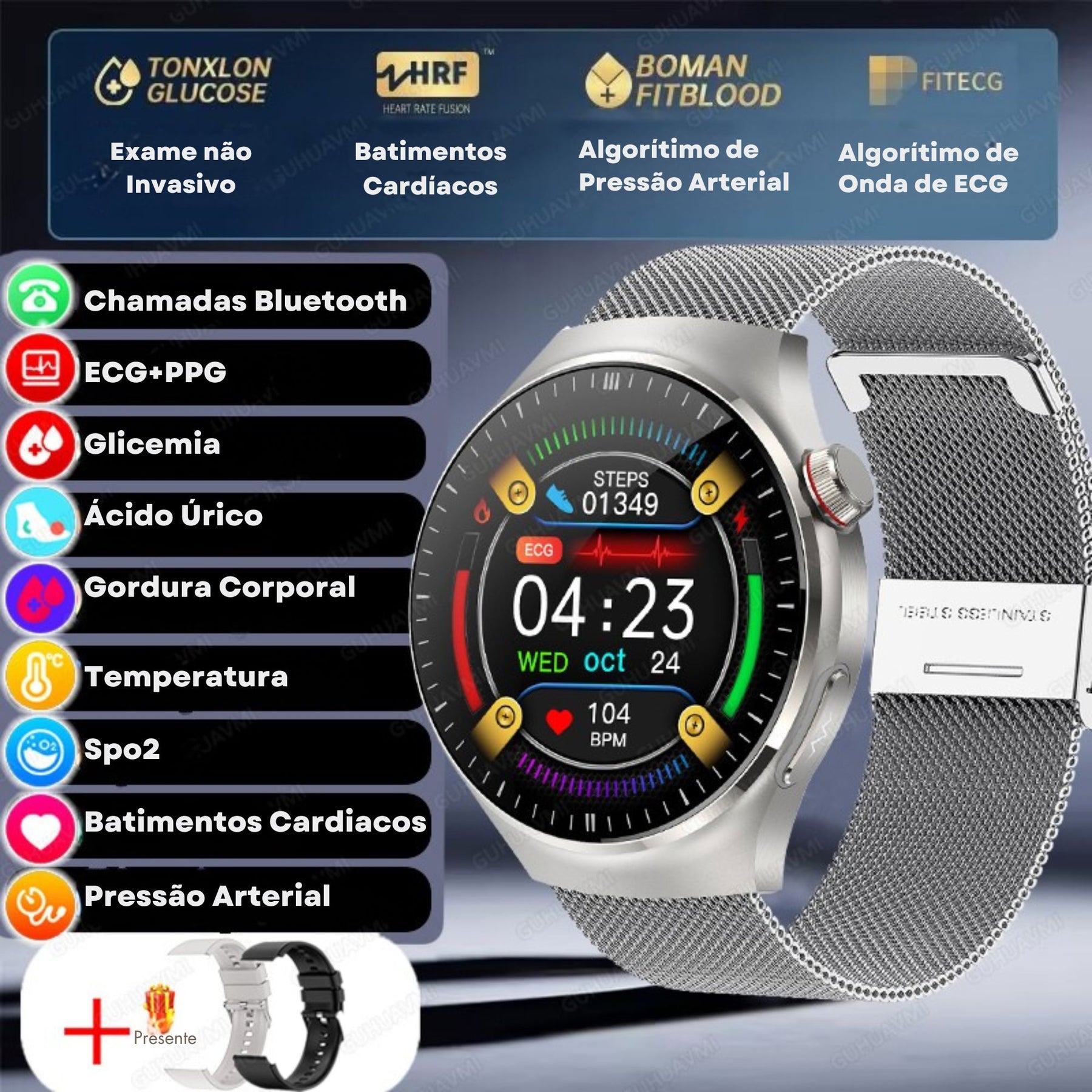 Relógio Smartwatch Feminino - Live Metrics Relógio Smartwatch - Live Metrics Loja da Dryka Malha Prata 2 