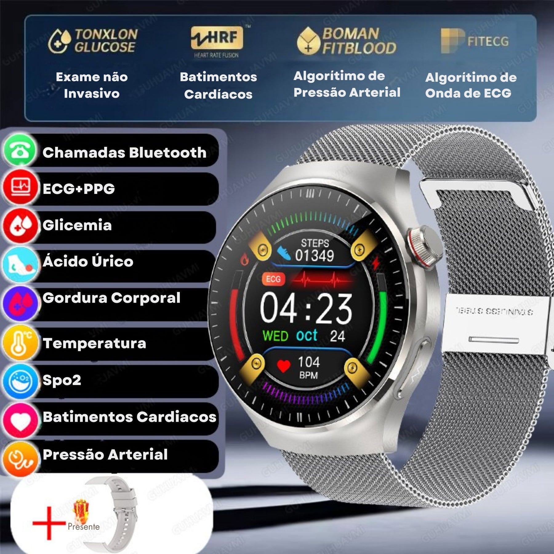 Relógio Smartwatch Feminino - Live Metrics Relógio Smartwatch - Live Metrics Loja da Dryka Malha Prata 