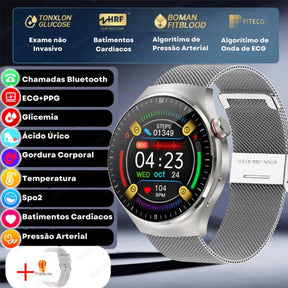 Relógio Smartwatch Feminino - Live Metrics Relógio Smartwatch - Live Metrics Loja da Dryka Malha Prata 