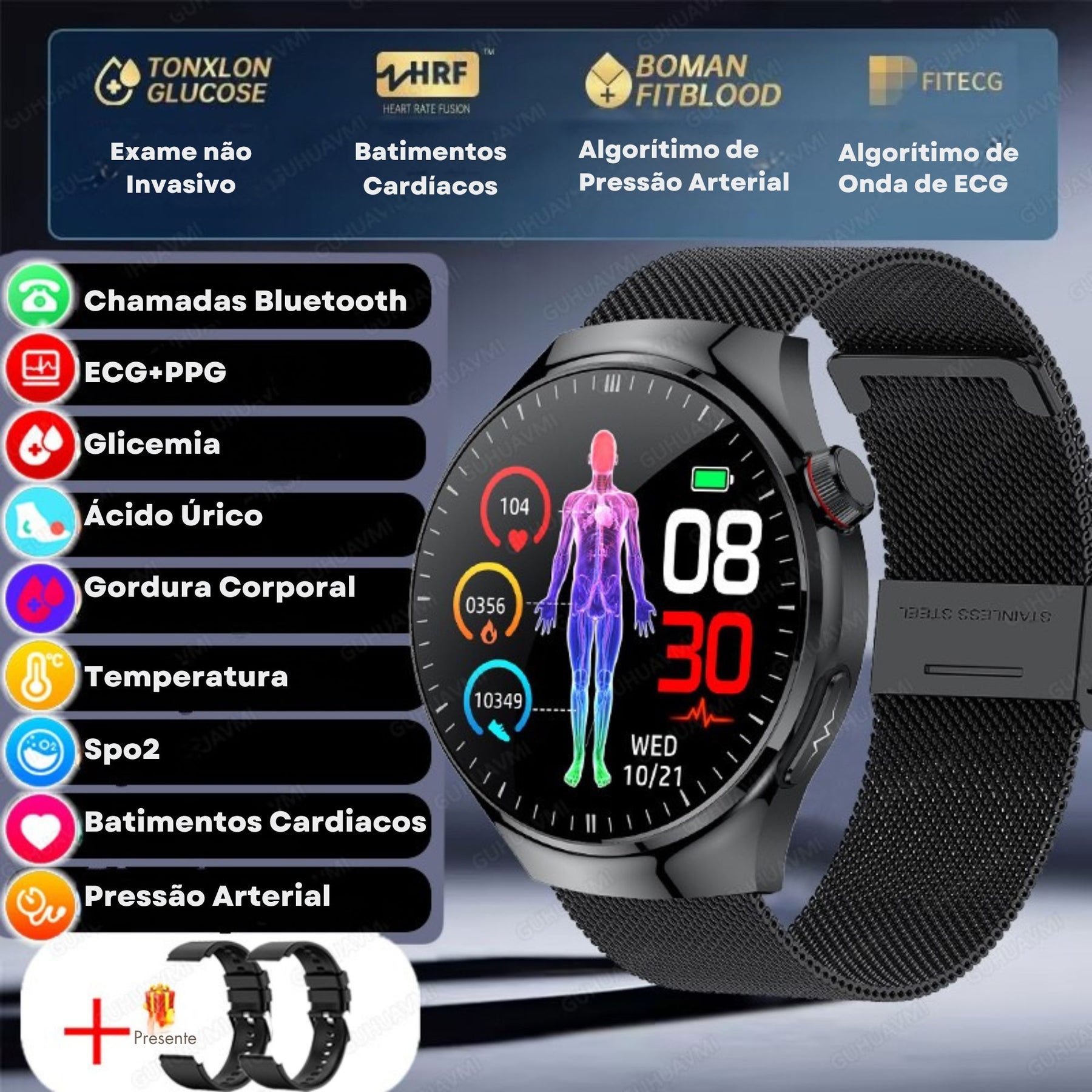 Relógio Smartwatch Feminino - Live Metrics Relógio Smartwatch - Live Metrics Loja da Dryka Malha Preta 2 