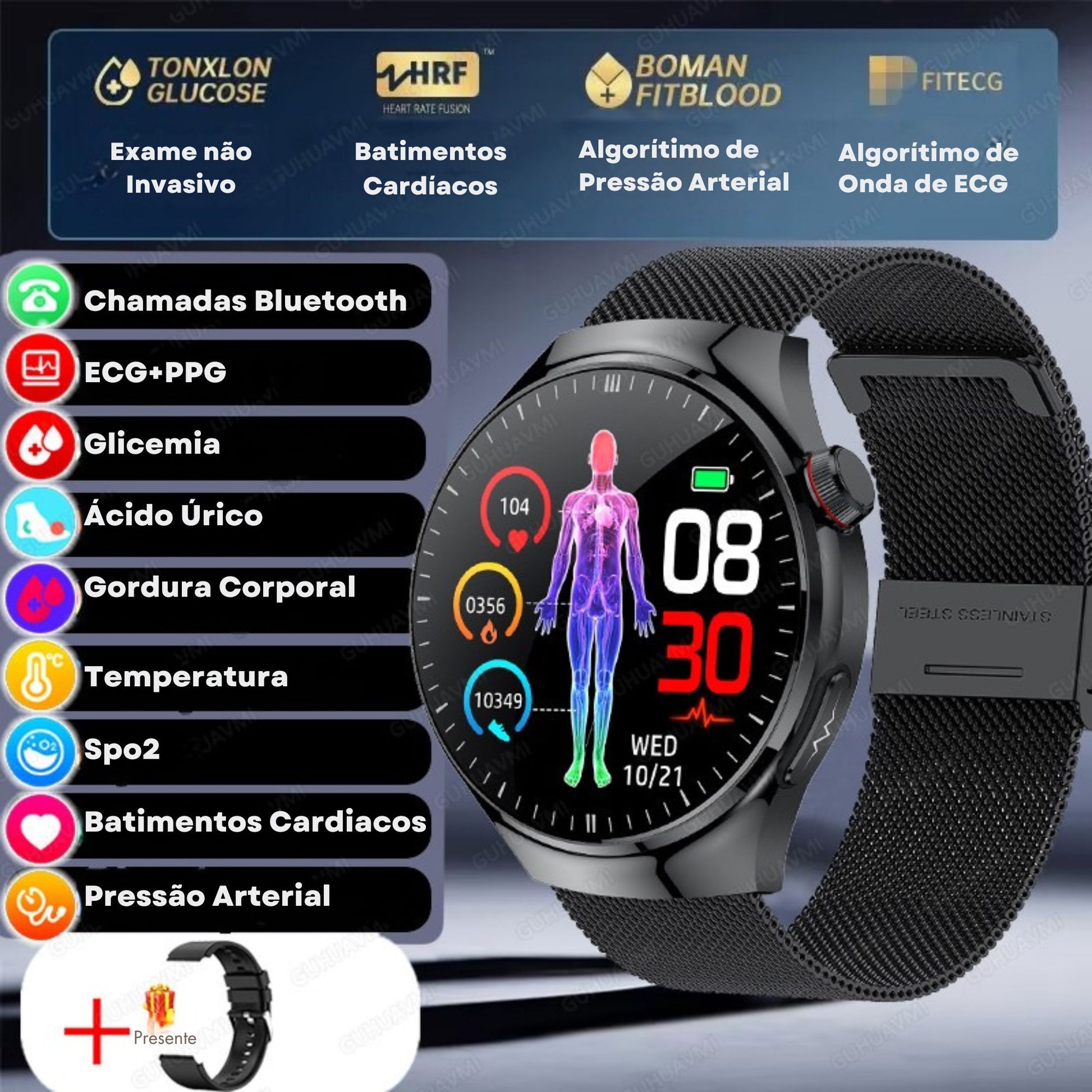 Relógio Smartwatch Feminino - Live Metrics Relógio Smartwatch - Live Metrics Loja da Dryka Malha Preta 