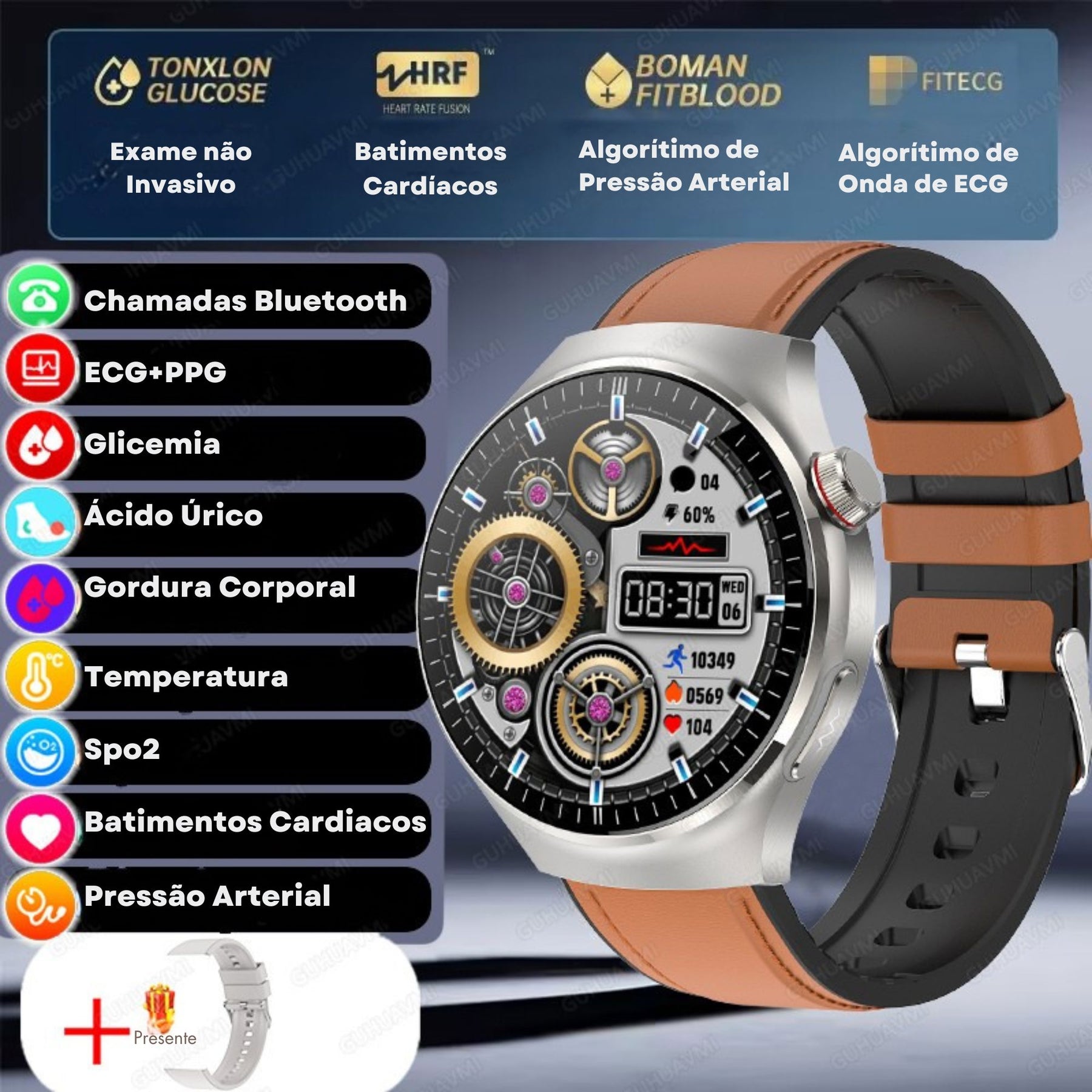 Relógio Smartwatch Feminino - Live Metrics Relógio Smartwatch - Live Metrics Loja da Dryka Marrom Couro 