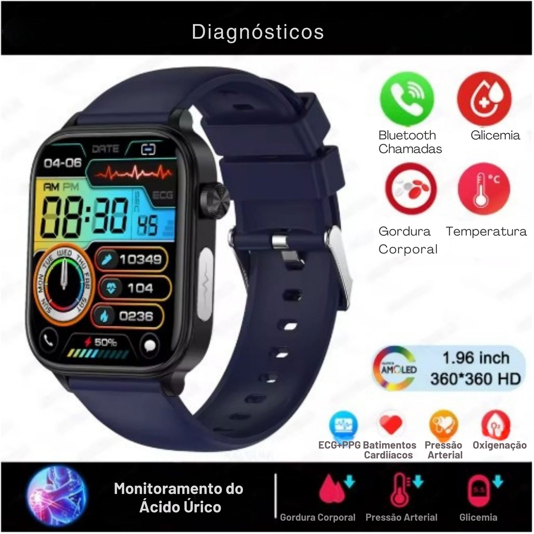 Relógio Smartwatch - Live Metrics Smartwatch Masculino - Live Metrics Loja da Dryka Azul 