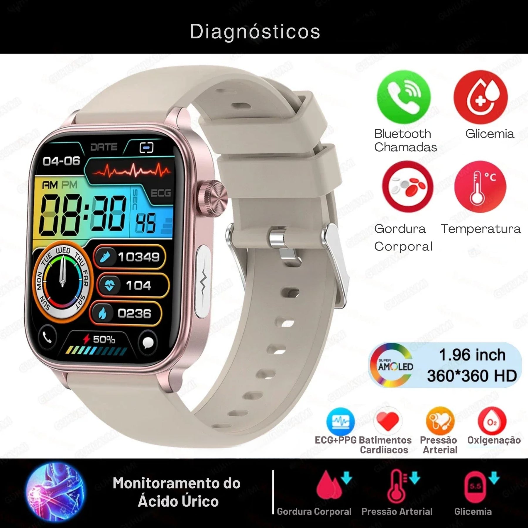 Relógio Smartwatch - Live Metrics Smartwatch Masculino - Live Metrics Loja da Dryka Branco 