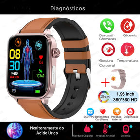 Relógio Smartwatch - Live Metrics Smartwatch Masculino - Live Metrics Loja da Dryka Marrom Couro 