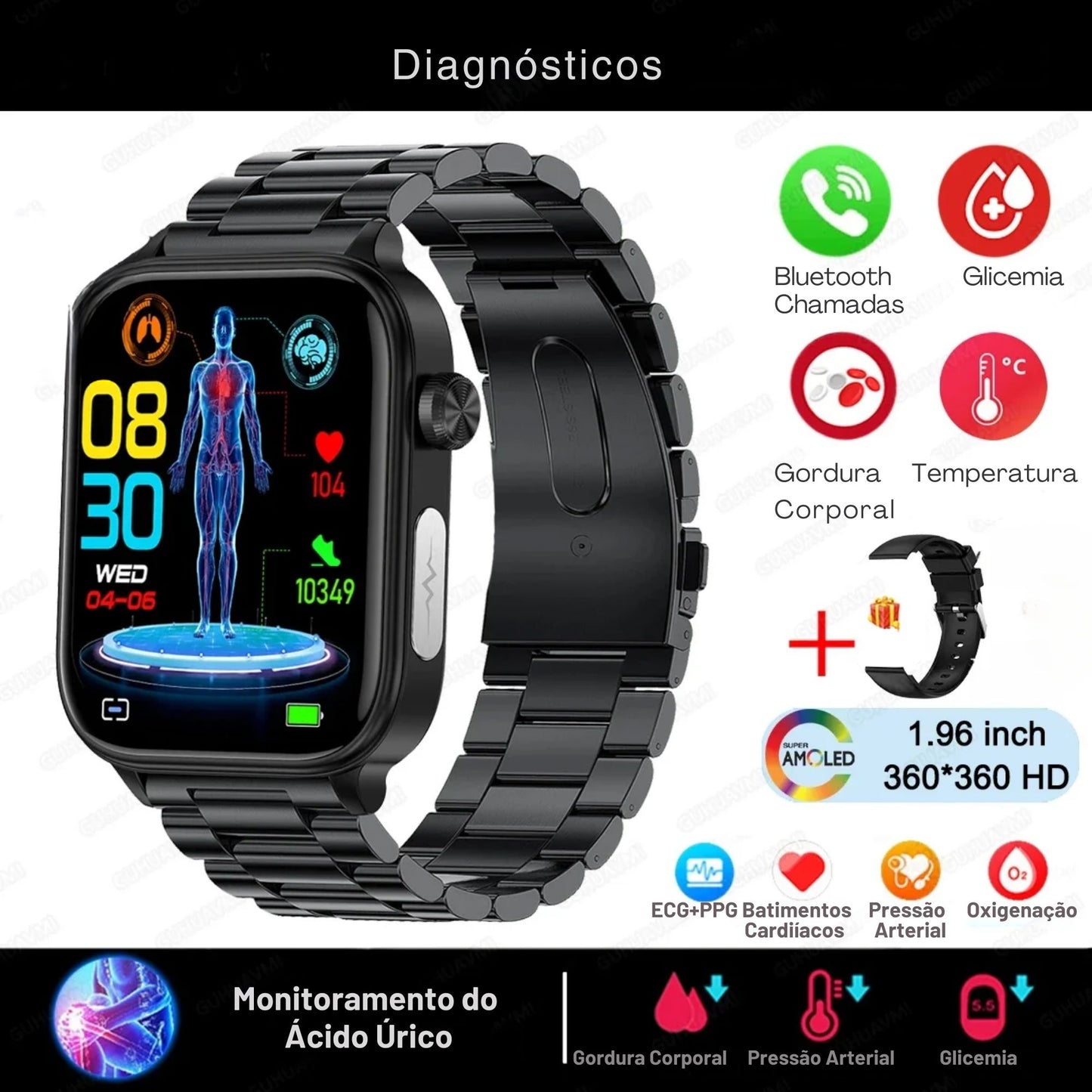 Relógio Smartwatch - Live Metrics Smartwatch Masculino - Live Metrics Loja da Dryka Preto Aço 