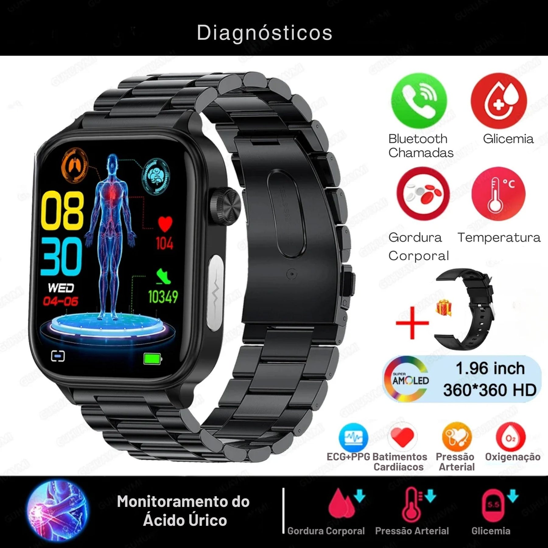 Relógio Smartwatch - Live Metrics Smartwatch Masculino - Live Metrics Loja da Dryka Preto Aço 