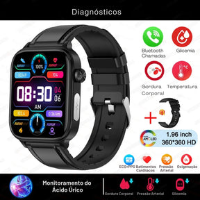 Relógio Smartwatch - Live Metrics Smartwatch Masculino - Live Metrics Loja da Dryka Preto Couro 