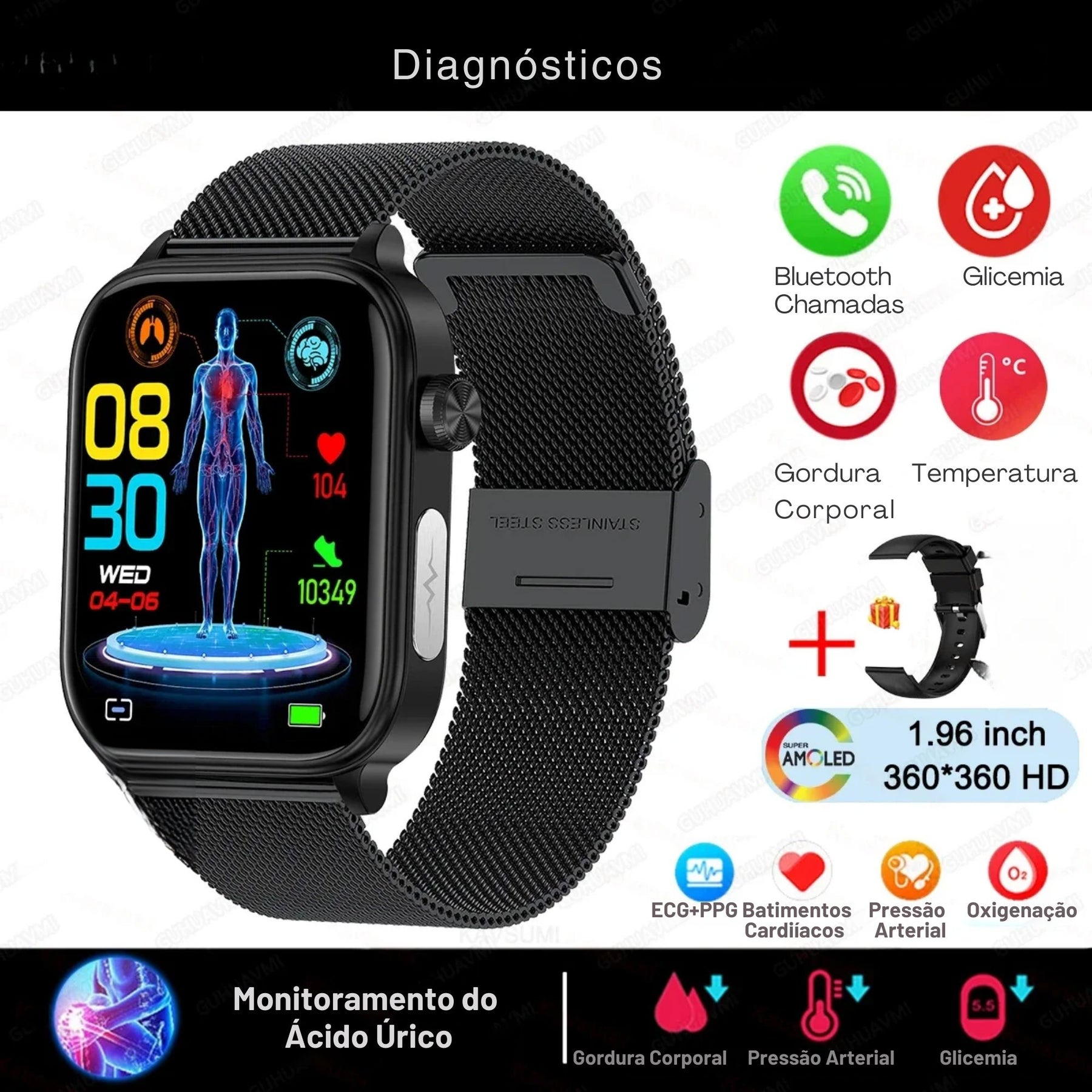 Relógio Smartwatch - Live Metrics Smartwatch Masculino - Live Metrics Loja da Dryka Preto Malha 